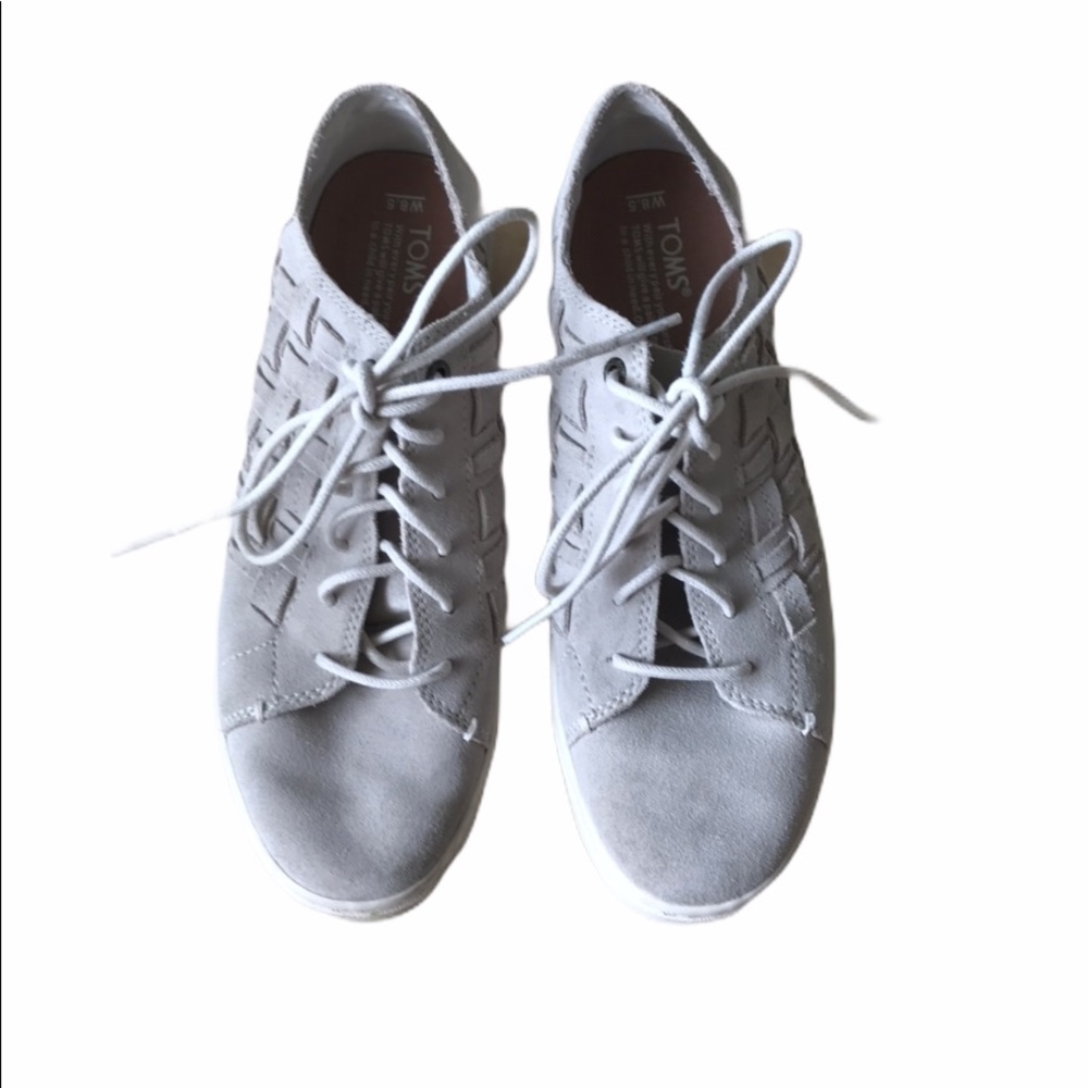 TOMS Grey Woven Lennox Suede Basketweave Sneakers - Picture 2 of 7